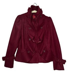 G.I.L.I. got it love it Womens‎ Ruffled Front Jacket Maroon Poly Blend Coat Sz 6